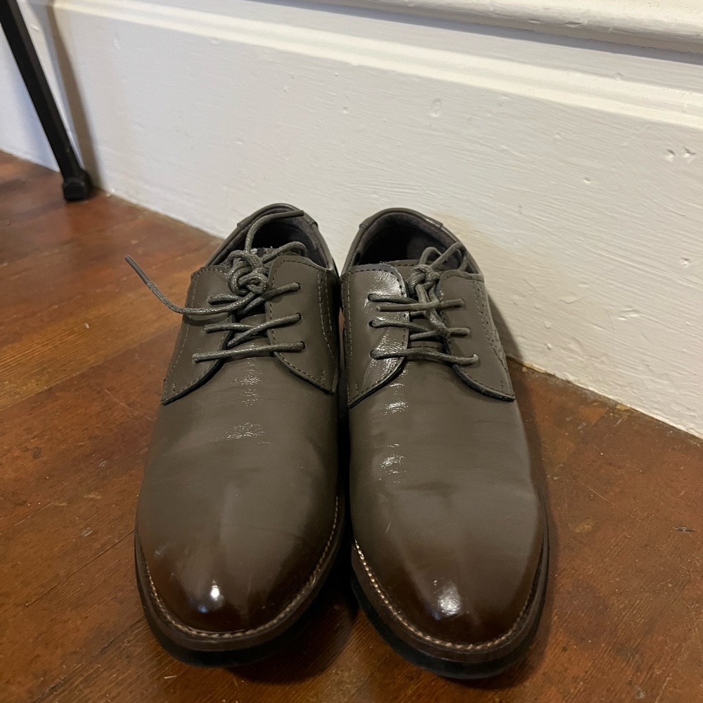 Brown and Gray Leather Oxfords with Polished Finish